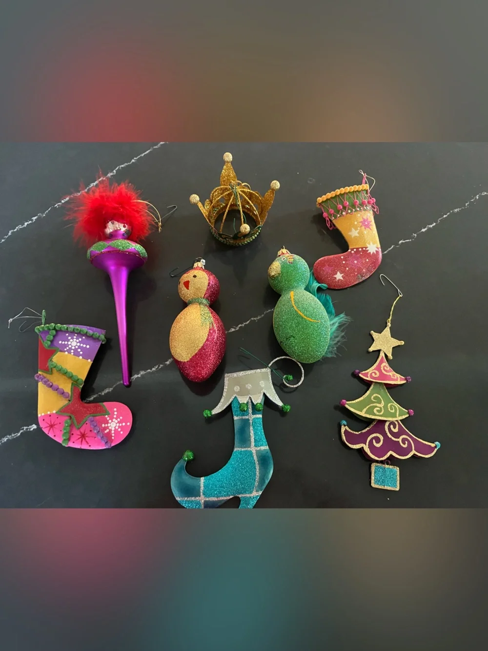 Mardi Gras Themed Christmas Ornament Set of 8 - Multicolor